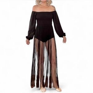 Black Maxi Dress Womens XS Sheer Dark Cottagecore Whimsigoth Romantic Fairy Puff